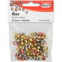 Nituri/capse, Ø 5mm, 100 buc/set, auriu/argintiu/cupru, Meyco