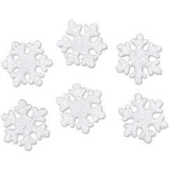 Accesorii creatie/decoratiuni Craciun, cristale de gheata/fulgi de zapada cu glitter, Ø 23mm, 20 buc/set, plastic, argintiu, Meyco