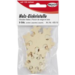Accesorii creatie/decoratiuni Craciun, fulgi de zapada, Ø 40/52/63mm, 9 buc/set, lemn, natur, Meyco