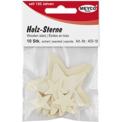 Accesorii creatie/decoratiuni Craciun, stelute, Ø 23/32/52/67mm, 10 buc/set, lemn, natur, Meyco
