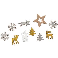 Accesorii creatie/decoratiuni Craciun, diferite figurine Craciun, 30-47mm (H), 10 buc/set, lemn, natur, Meyco