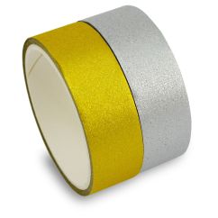 Banda adeziva decorativa washi, cu slipici/glitter, 1.5cmx3m, 2 buc/set, auriu/argintiu, Meyco