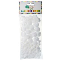 Pom Pom cu sclipici/simpli, dimensiuni diferite, 85 buc/set, alb, Dp Craft