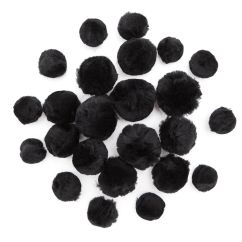 Pom Pom, dimensiuni diferite, 24 buc/set, negru, Dp Craft