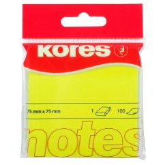 Notes autoadeziv, 75x75mm, 100 file/set, galben neon, Kores