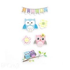 Stickere/abtibilduri 3D cu sclipici, bufnite, 6 buc/set, Dp Craft