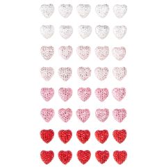 Strasuri/pietre adezive, inimi, Ø 10mm, 40 buc/set, argintiu/roz/rosu, Dp Craft