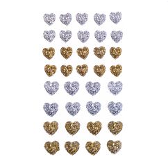 Strasuri/pietre adezive, inimi, Ø 10/12mm, 36 buc/set, argintiu/auriu, Dp Craft