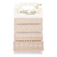 Dantela decorativa, 4 modele x 1m/set, Vintage note, Papermania