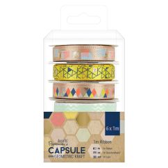 Panglica decorativa, 6 modele x 1m/set, Geometric Kraft, Papermania