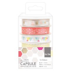 Panglica decorativa, 6 modele x 1m/set, Geometric Neon, Papermania