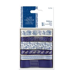 Panglica decorativa, 6 modele x 1m/set, Parisienne Blue, Papermania