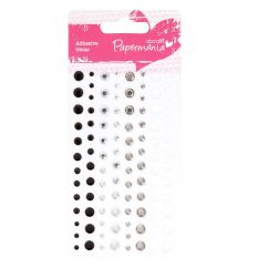 Strasuri/pietre adezive, diferite dimensiuni, 104 buc/set, monochrome, Papermania