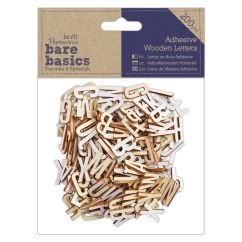 Forme decorative din lemn - litere adezive, 2cm, 200 buc/set, natur, Bare Basics Papermania