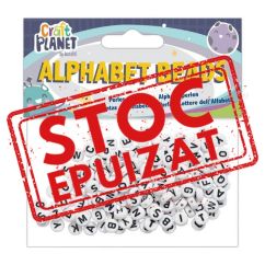 Margele alfabet din plastic, 160 buc/set, alb, Craft Planet