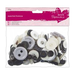 Nasturi decorativi din plastic, diferite modele si dimensiuni, 250 g/set, alb-negru, Papermania