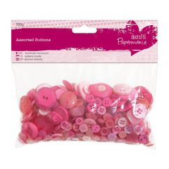 Nasturi decorativi din plastic, diferite modele si dimensiuni, 250 g/set, roz, Papermania