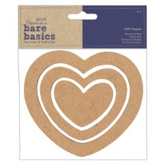 Forme decorative din MDF - inimi, 3 buc/set, maro, Bare Basics Papermania