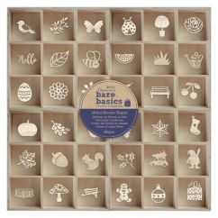 Forme decorative din lemn - Seasons, 36 modele diferite, 180 buc/set, natur, Bare Basics Papermania