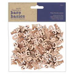 Forme decorative din lemn - litere, (H) 1.5cm, 200 buc/set, natur, Bare Basics Papermania
