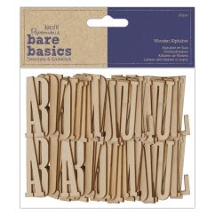 Forme decorative din lemn - litere, (H) 5cm, 130 buc/set, natur, Bare Basics Papermania