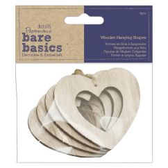 Forme decorative din lemn - inima decupata, cu agatatoare, 4 buc/set, natur, Bare Basics Papermania