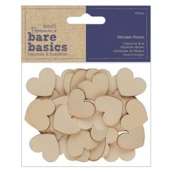 Forme decorative din lemn - inimi, 100 buc/set, natur, Bare Basics Papermania