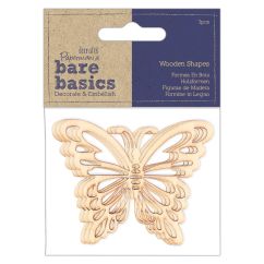 Forme decorative din lemn - fluturi, 3 buc/set, natur, Bare Basics Papermania