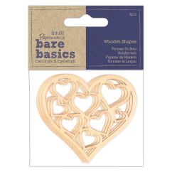 Forme decorative din lemn - inima, 3 buc/set, natur, Bare Basics Papermania