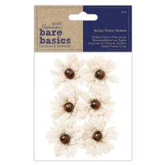 Flori adezive din panza - bead, 6 buc/set, crem, Bare Basics Papermania