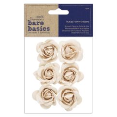 Flori adezive din panza - rose, 6 buc/set, crem, Bare Basics Papermania