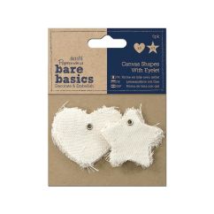 Forme din panza canvas - stea/inima, cu capsa, 6 buc/set, crem, Bare Basics Papermania