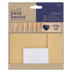 Set creativ cu 2 mini stampile, 6 mini carlige, 6 stickere si 6 pungi, maro, Bare Basics Papermania
