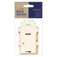 Forme decorative din lemn 3D - casa medie, 70cm(l)x6.2cm(A)x11.3cm(H), natur, Bare Basics Papermania