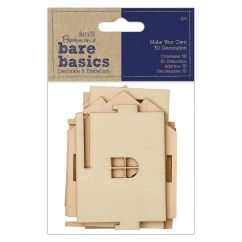Forme decorative din lemn 3D - casa, 70cm(l)x8.5cm(A)x8cm(H), natur, Bare Basics Papermania