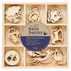 Forme decorative din lemn - Baby, 8 modele diferite, 40 buc/set, natur, Bare Basics Papermania