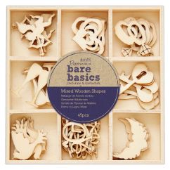 Forme decorative din lemn - Wedding, 9 modele diferite, 45 buc/set, natur, Bare Basics Papermania