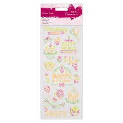 Stickere/abtibilduri neon cu sclipici, Happy Birthday, Papermania
