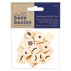 Forme decorative din lemn - semne de punctuatie, 20x20mm, 30 buc/set, natur, Bare Basics Papermania