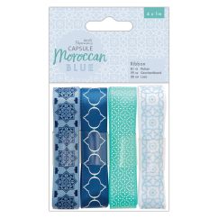 Panglica decorativa, 4 modele x 1m/set, Moroccan Blue, Papermania