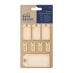 Forme adezive din lemn - etichete handmade with love, diferite dimensiuni, 8 buc/set, Bare Basics Papermania