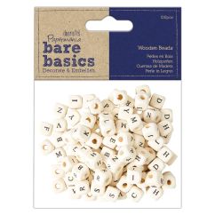 Margele alfabet din lemn, 100 buc/set, natur, Bare Basics Papermania