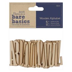 Forme decorative din lemn - litere, (H) 5cm, 26 buc/set, natur, Bare Basics Papermania
