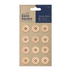 Forme decorative din lemn - nasturi, Ø 1.8mm, 12 buc/set, natur, Bare Basics Papermania
