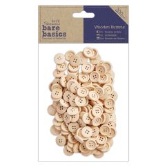 Forme decorative din lemn - nasturi, 2cm, 200 buc/set, natur, Bare Basics Papermania