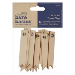 Forme decorative din lemn - etichete, (H) 6.5cm, 12 buc/set, natur, Bare Basics Papermania