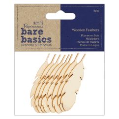 Forme decorative din lemn - pene, 65mm, 8 buc/set, Bare Basics Papermania