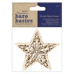 Forme decorative din lemn - stea filigran, 4 buc/set, natur, Bare Basics Papermania