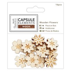 Forme decorative din lemn - flori, 20mm, 16 buc/set, natur, Capsule Elements, Papermania