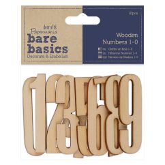 Forme decorative din lemn - numere 1-0, (H) 5cm, 10 buc/set, natur, Bare Basics Papermania